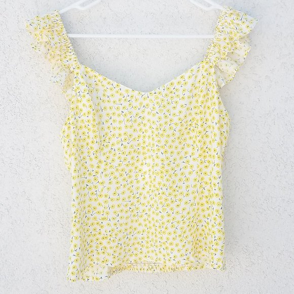 H&M Yellow Floral Ruffle-trimmed Top - Picture 6 of 13